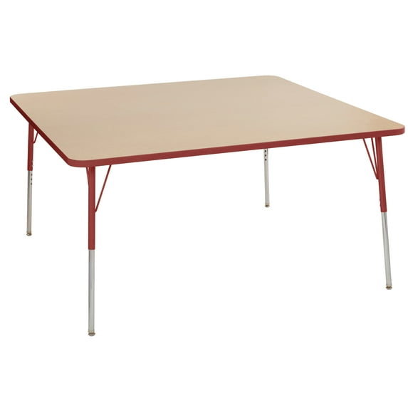 ECR4Kids 60in x 60in Square Everyday T-Mold Adjustable Activity Table Maple/Red/Red - Standard Swivel