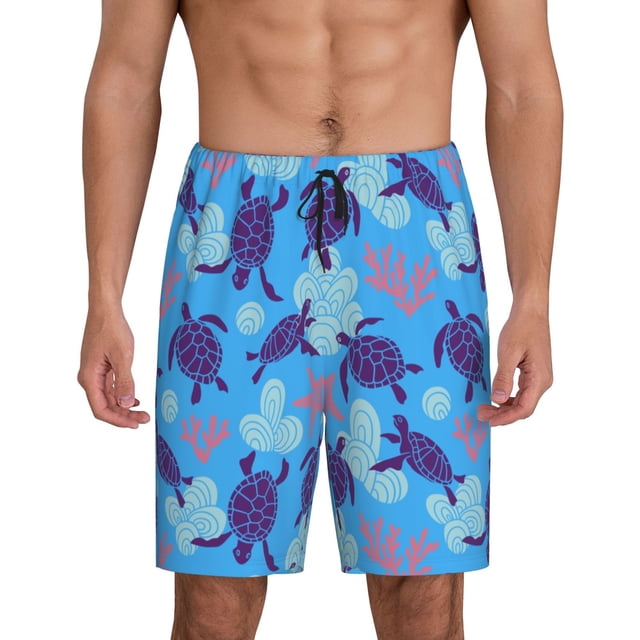 Balery Ornamental Turtles Pantalones cortos de pijama de punto de algodón para hombre con cinturilla y bolsillos-Small