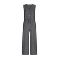 thumbnail image 4 of Axiiglly Jumpsuits for Women V Neck Adjustable Waist Slim Flowy Boho Rompers Cotton Linen Plus Size Summer Lounge Beach One Piece Overalls, S-3XL, 4 of 6