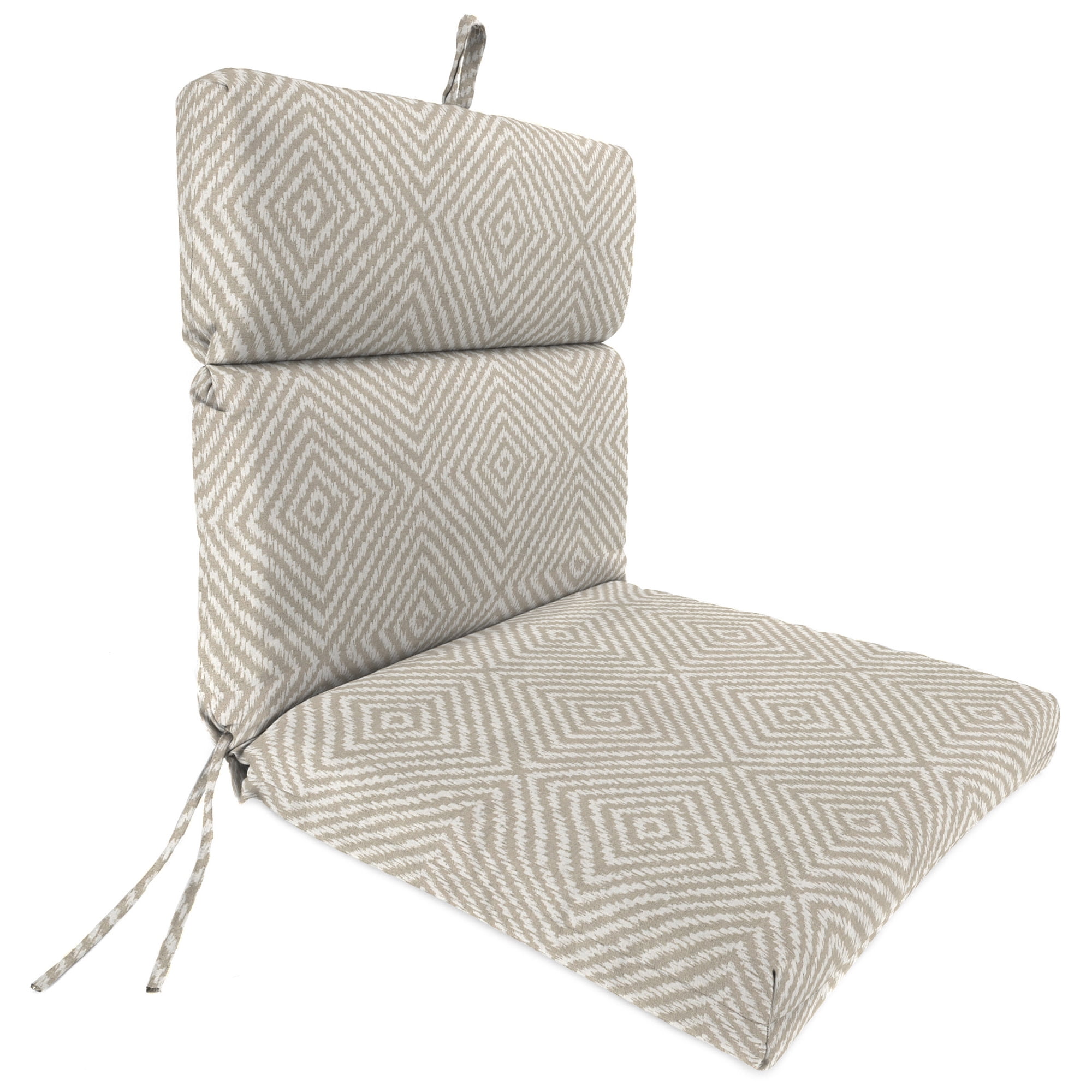 Jordan Manufacturing 44" x 22" Encore Birch Taupe Diamond Rectangular Outdoor Chair Cushion with Ties and Hanger Loop (2 Pack)