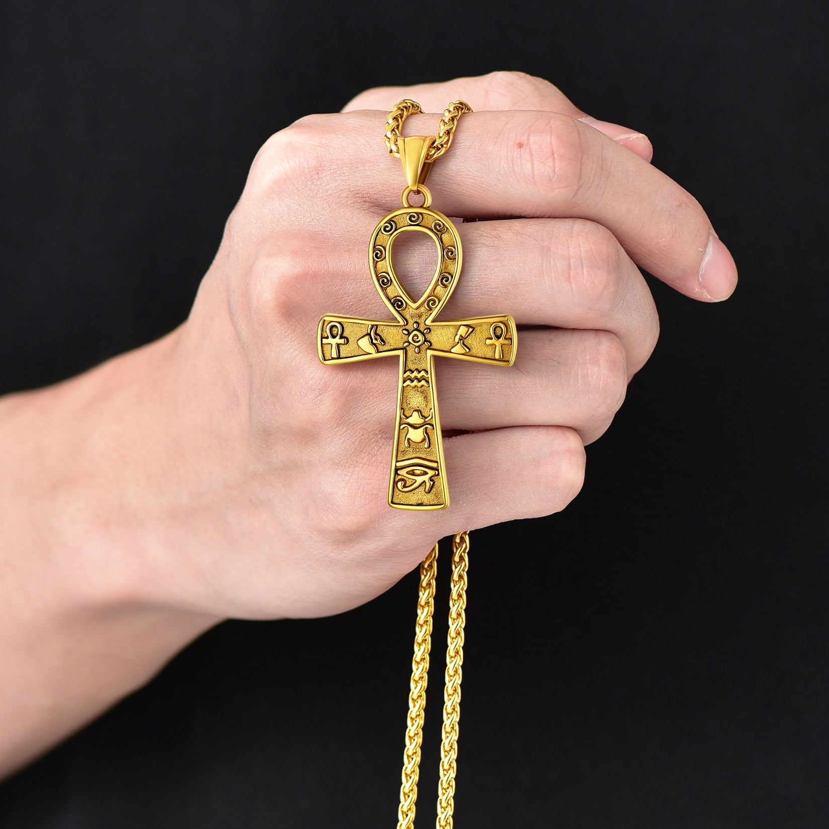 ChainsProMax Mens Stainless Steel Ankh Cross Necklace, Egyptian