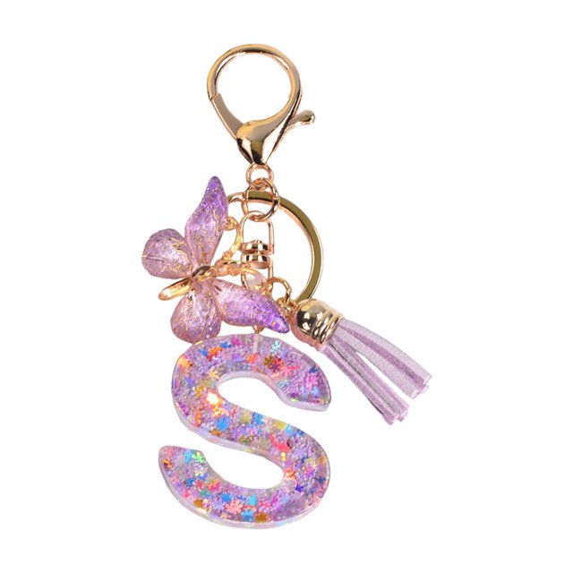 KLKCMS Porte-Clés en Résine Ornements Filles Femmes Cadeaux Alphabet Anglais Porte-Clés S S