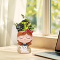 thumbnail image 1 of Girl Planter Pot Plant Container Funny pintados a mano Decoración linda Flor de flores Gato, 1 of 8