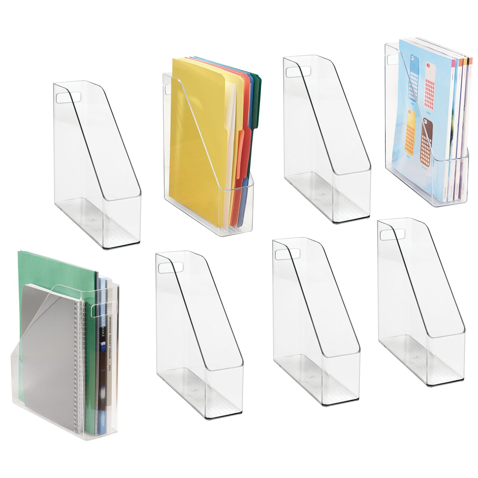 mDesign Plastic Slim Vertical File Folder Storage Organizer Bin with Handle, Hold Notebooks