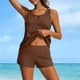 thumbnail image 4 of Tankini de moda para mujer, color sólido con cojín en el pecho y sin soporte de acero, traje de baño holgado con cordón dividido, traje de baño de dos piezas para mujer, trajes de baño tankini para mu, 4 of 6