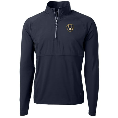 Men s Cutter & Buck Navy Milwaukee Brewers Adapt Eco Knit Hybrid Recycled Quarter-Zip Pullover Jacket