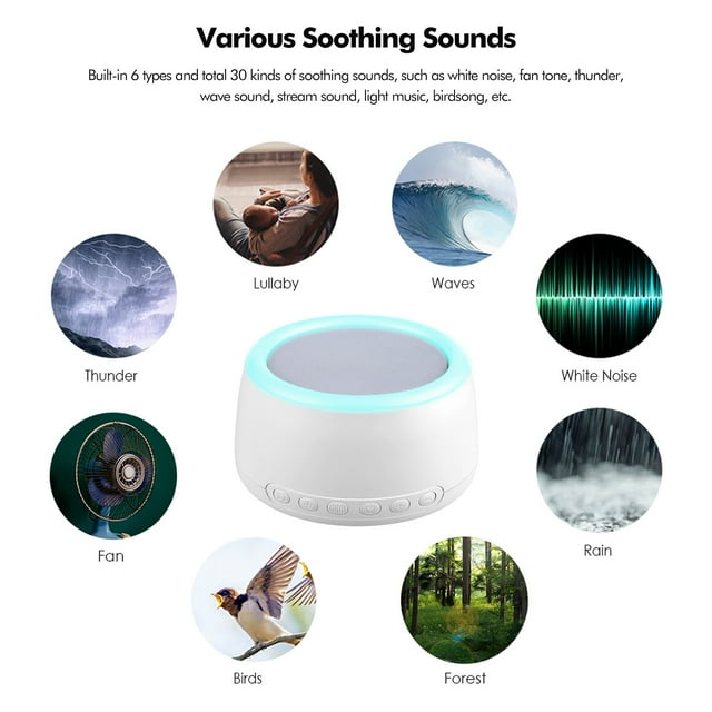 Machine Desktop Rechargeable White Noise Machine Sleep Therapy Sound Machine 30 Soothing Sounds 30min/60min Timer/Loop Playback BT Connection with Colorful Touch Control Night