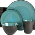 thumbnail image 2 of 16-Piece Round Reactive Glaze Stoneware Dinnerware Set, Service for 4 – Teal Plates and Bowls, 2 of 5