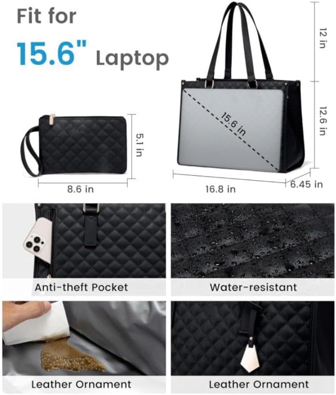 3 In 1 Tote Bag With Lunch Compartment,15.6 Inch Tote Bags with Lunch Compartment, Lunch Bag Women Insulated, for Work Travel (Black)