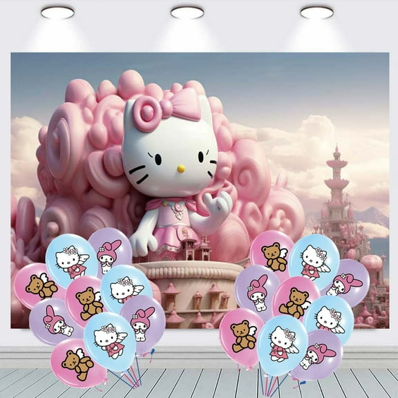 Hello Kitty Birthday Balloons Party Supplies Banner Backdrop Background Taspestry Poster Wall Decor