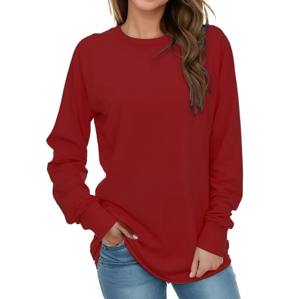 Sudadera AURUZA para Mujer Manga Larga Cuello Redondo Rojo Talla S
