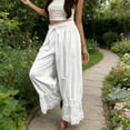 thumbnail image 2 of Women's Soft Knit Wide Leg Palazzo Pants with Elastic Mid Waist & Tummy Control, Flowy Lightweight Comfort, Travel Beach Vacation Outfits, Casual Dressy Loungewear, Long | TruHer,White S, 2 of 8