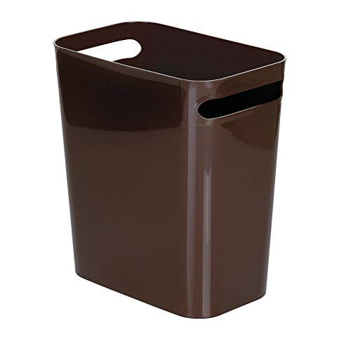 mDesign Slim Rectangular Large Trash Can Wastebasket Kids Room Dark Brown Kitchen Dorm Shatter-Resistant 2 Pack Garbage Container Bin with Handles for Bathroom Home Office 12 Inches High