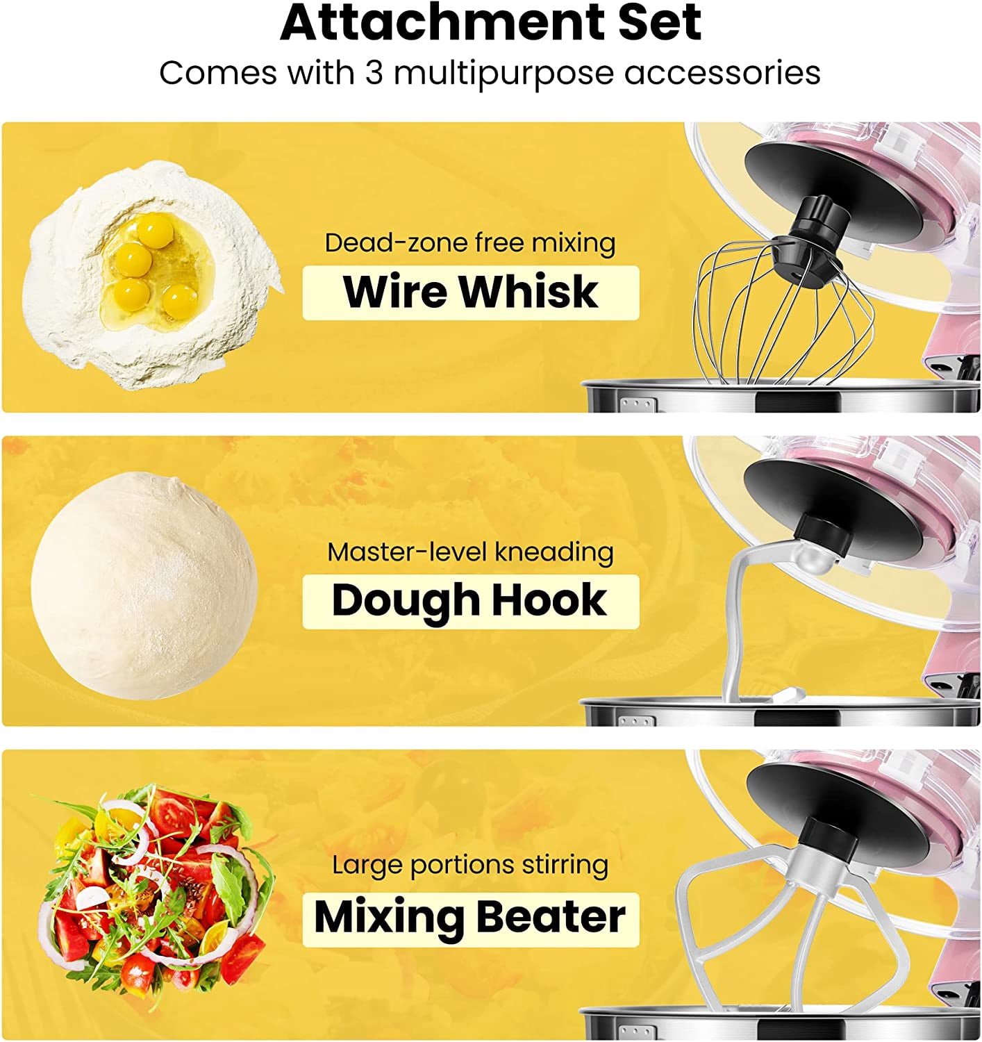 SPECSTAR Stand Mixer, 660W 10 Speed 6 Quart Tilt-Head Kitchen Electric Food Mixer with Beater, Dough Hook, Wire Whip and Egg Separator, Pink