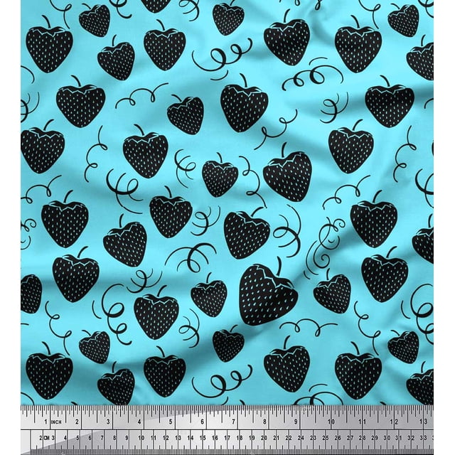 Soimoi Tissu en Rayonne Bleu Imprimé Fraise par Yard 42 Pouces de Large