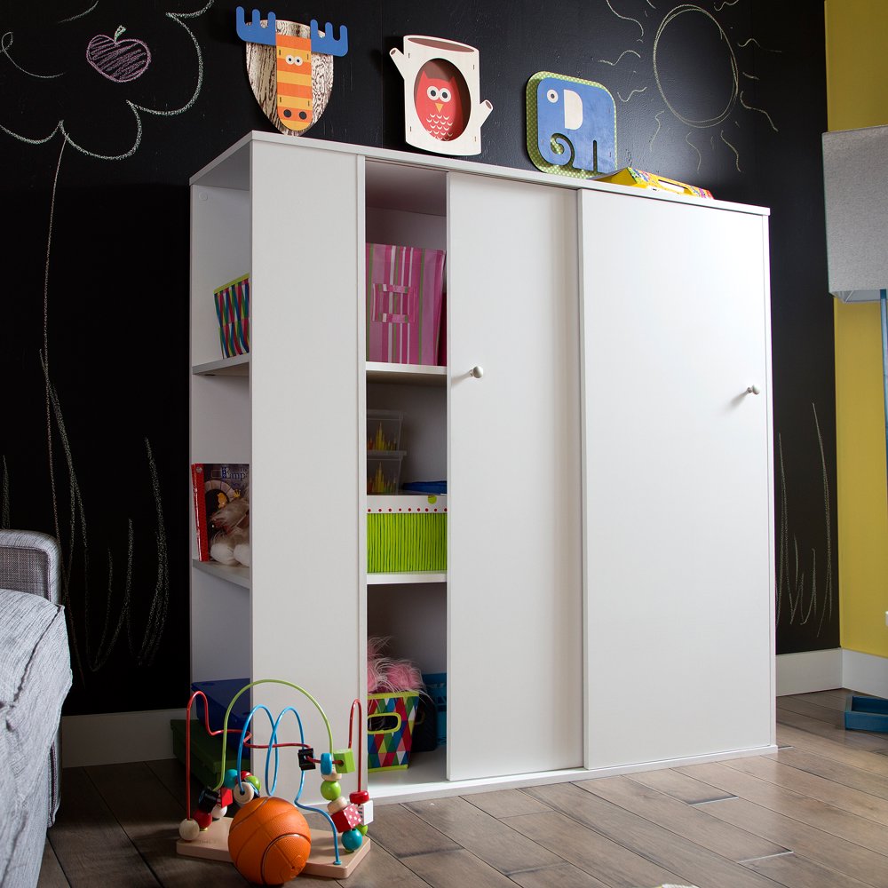 South Shore Crea Kids Storage with Sliding Doors, White