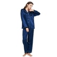 thumbnail image 2 of Tony & Candice Women's Classic Satin Pajama Set Adult Sleepwear (M,Navy Blue with White Piping), 2 of 4