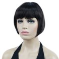 thumbnail image 4 of Lydell 6" Straight Short Bob Hair Flat Bangs Cute Central Dot Skin Top Heat Resistant Synthetic Wigs, Dark Brown, 4 of 8