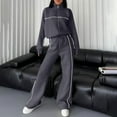 thumbnail image 2 of Cotton Tracksuits Womens 2 Piece Fall Winter Sports Outfits Full Zip Sweatshirt Wide Leg Sweatpant Set Retro Sweatsuit (XL, Dark Gray), 2 of 7