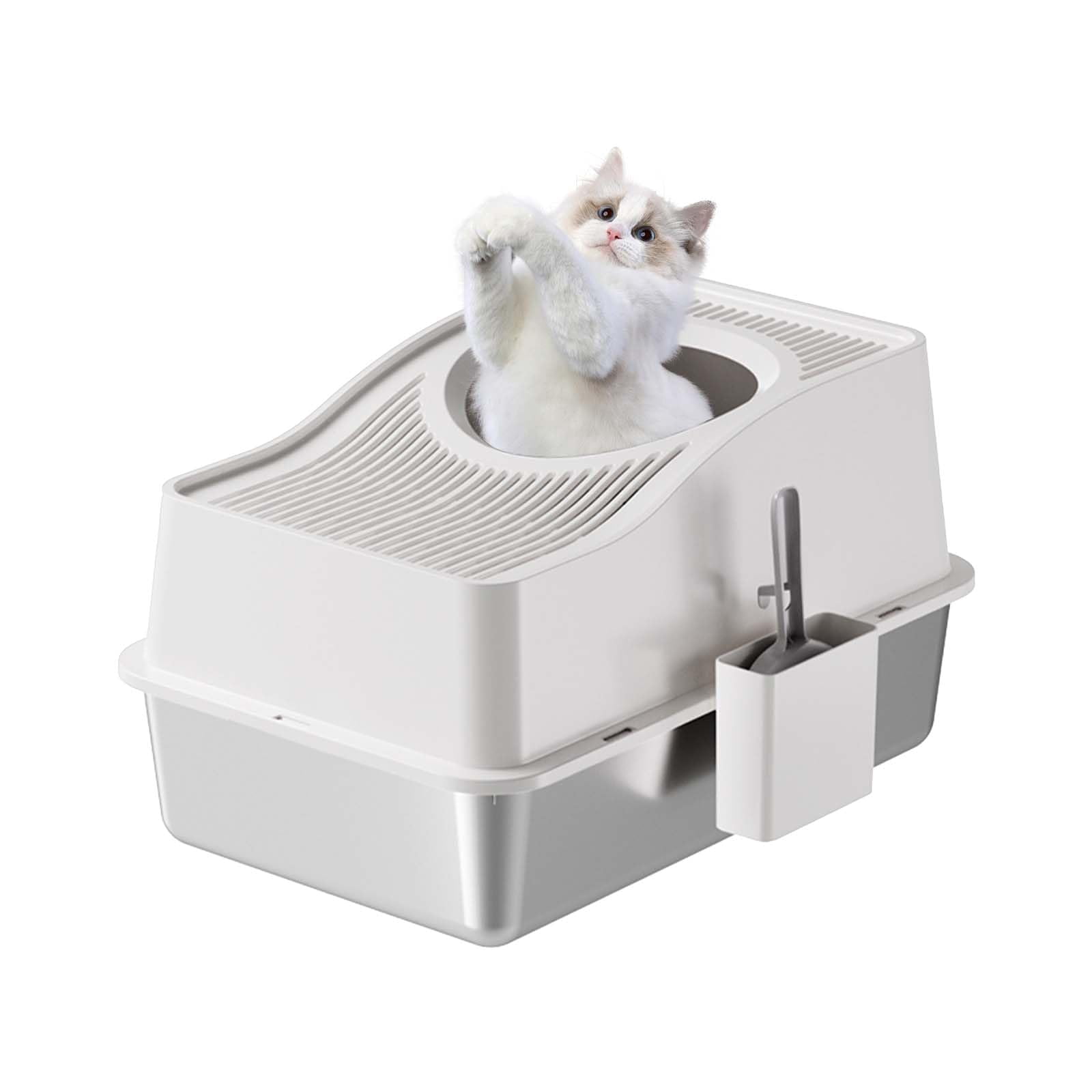 Yeshouse Stainless Steel Litter Box with Lid, Extra Large Enclosed Cat Litter Box for Big Cats, Anti-Leakage Metal Kitty Box with High Sided Enclosure Scoop Pedal & Non-Slip Mat Easy to Clean