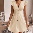 thumbnail image 2 of Tqcoqu Women's Button Sundresses, Deep V Neck Ruffle Sleeve A Line Party Cocktail Dresses, Going Out Short Dress, 2 of 7