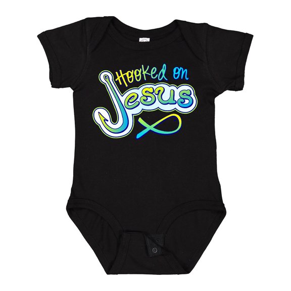 Inktastic Hooked on Jesus Christian Boys or Girls Baby Bodysuit