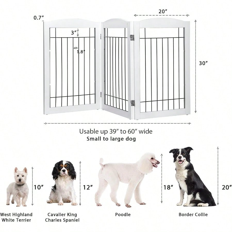 Freestanding Wire Pet Gate for Dogs, 60 inches Extra Wide, 30 inches Tall Dog Gate for The Houes, Doorway, Stairs, Pet Puppy Safety Fence, White 3 Panels