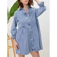 thumbnail image 2 of Hotian Women Denim Shirt Dress 3/4 Sleeve Loose Button Short Jean Dress Blue XS, 2 of 6