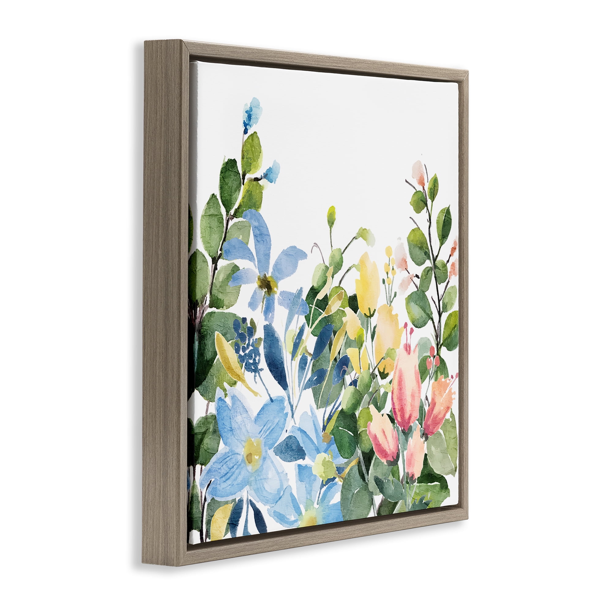 Stupell Industries Leafy Spring Blooms Plants & Flowers Painting Brown Floater Framed Canvas Art Print Wall Art, 25 x 25