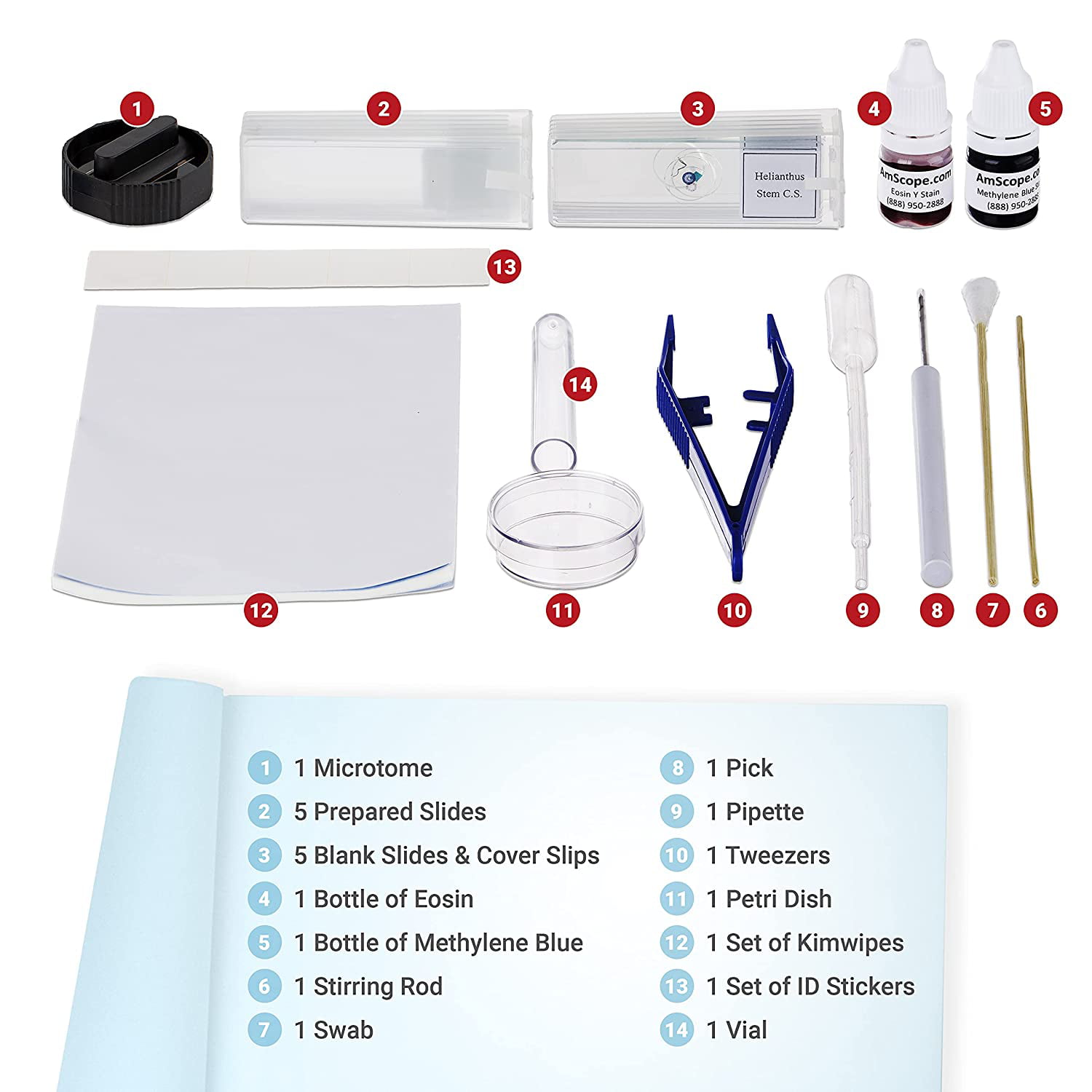 AmScope SP-14 Microscope Slide Preparation Kit Including Stains 