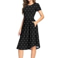 thumbnail image 2 of Aiyino Women's Short Sleeve Polka Dot Casual Dress Pleated Loose Flowy Midi Dress With Pocket X-Small, Black, 2 of 5