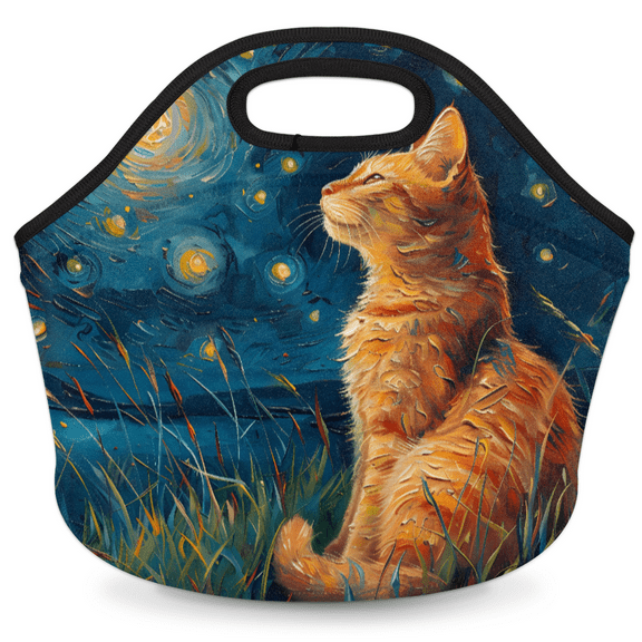 Herdesigns Cat Themed Insulated Neoprene Lunch Bag for Women Men Lunch Box Washable Reusable Lunch Tote Lightweight Lunch Handbag for Work Outdoor Picnic