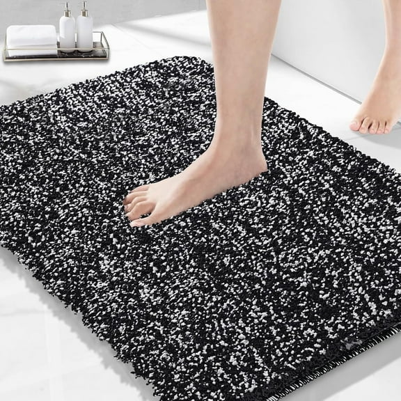 GFJASH-Black and White Bathroom Rugs Mat 23.6"x16.9", Extra Soft Absorbent Thick Shaggy Bath Mat, Non Slip Quick Dry Bath Mat, Machine Washable bath rugs for bathroom, Microfiber Rugs for Shower Bath