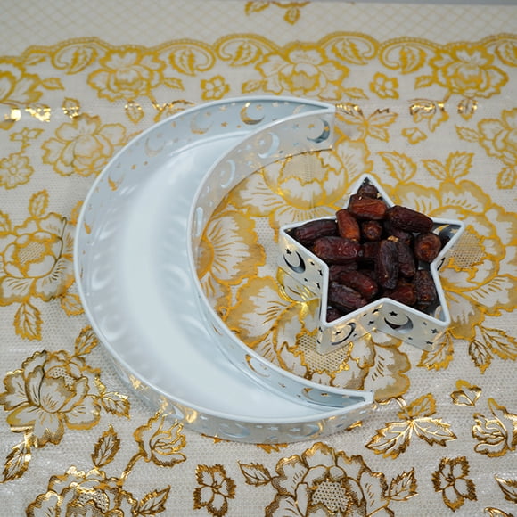 Assiette de Dîner Eid Al Adha Assiette de Dîner Fournitures de Vacances Eid Al Adha Plateau Plat de Fer Plateau Lune Étoile Décoration à la Maison