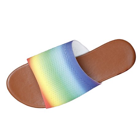 

Women S Slipper Summer Large Size Casual Flying Weaving Upper With Seven Colored Lightweight Flat Bottom Slippers