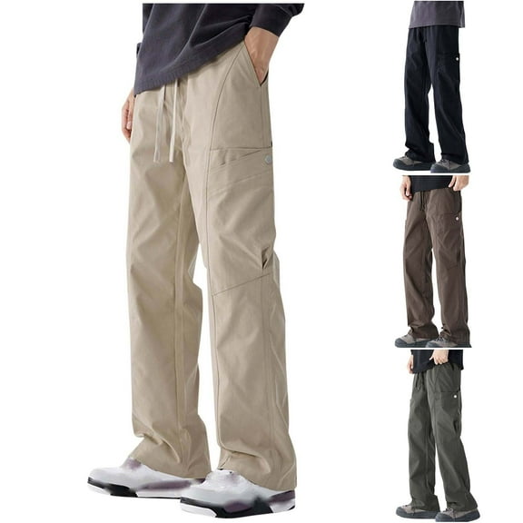 RYDCOT Men's Elastic Waist Drawstring Cargo Pants,Casual Loose Fit Lightweight Workwear Pants Khaki