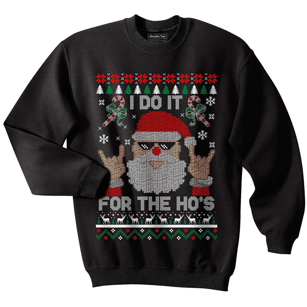 Qraphic Tee Santa Ugly Christmas Sweater, Ho's, Holidays, Santa Claus