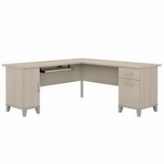 Pemberly Row 72W L Shaped Desk with Storage in Sand Oak - Engineered Wood
