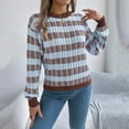 thumbnail image 2 of Npasoilc Crochet Knitted Sweaters for Women Long Sleeve Round Neck Striped Printed Pullover Blouse Lightweight Soft Fall Winter Casual Loose Sweaters, 2 of 6