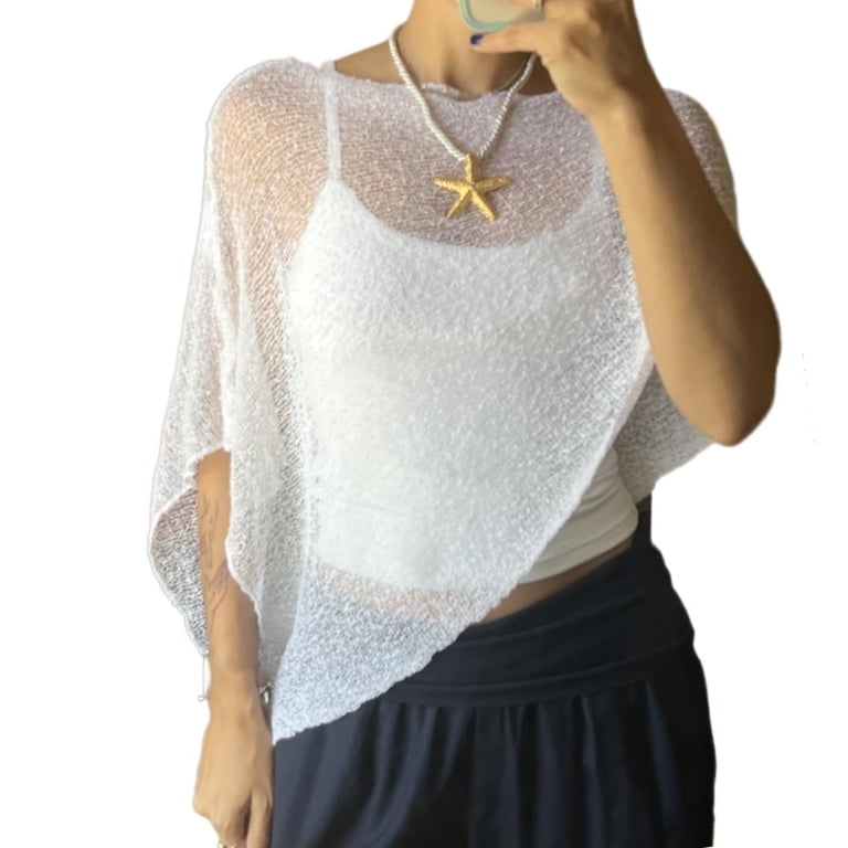 sweater cover ups for dresses Outfmvch Womens Beach Long Sleeve Sweater Cover up Cover up Dress Towel Cover Ups Women Boho Poncho Tops Beach Kimono Going Out 510 Bust ASHORE Mermaid Knit Sweater Cover