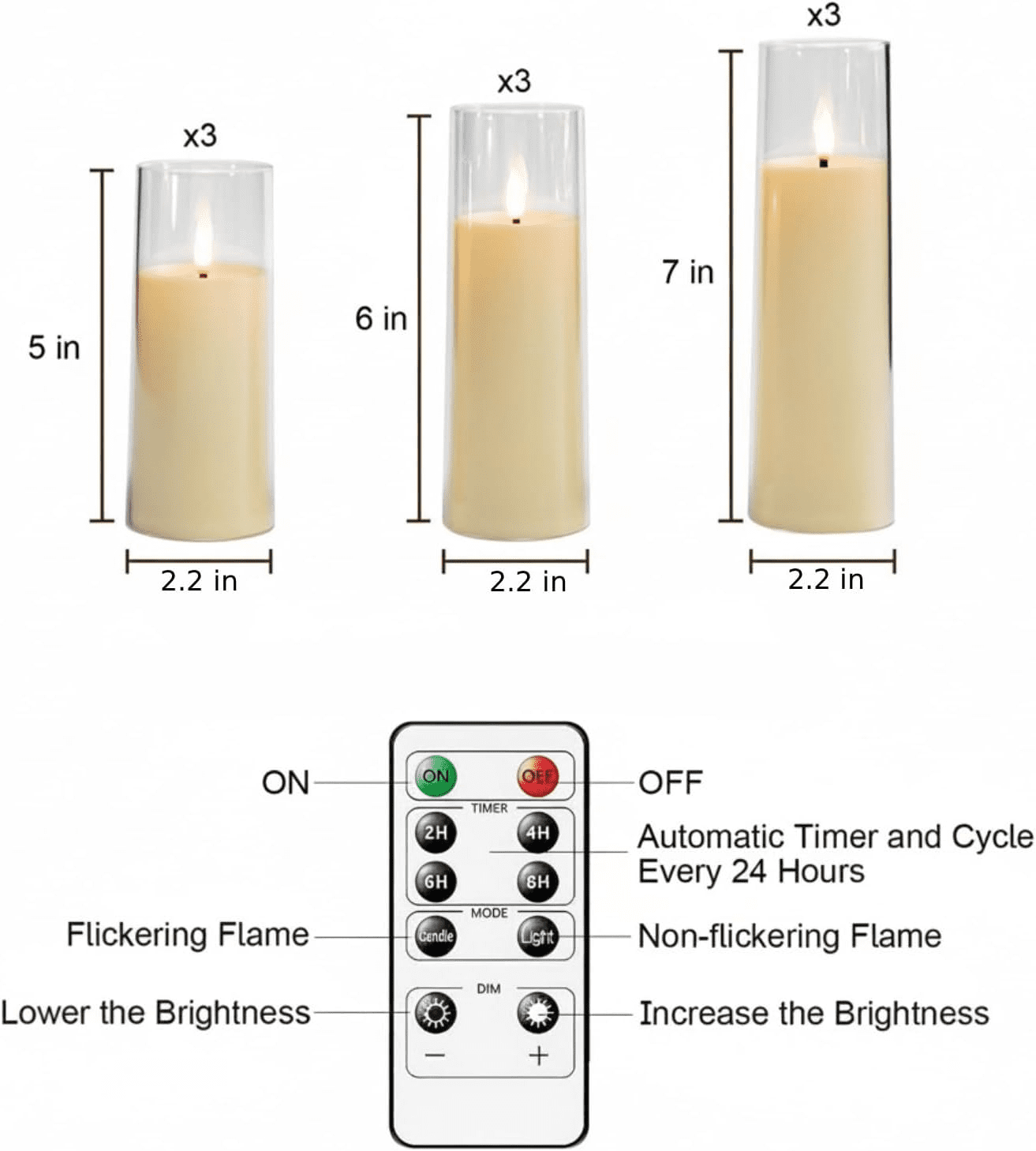 Merrynights Flameless Pillar Candles Modern White Acrylic LED Battery Operated with Remote Control and Timer 9-Piece Set
