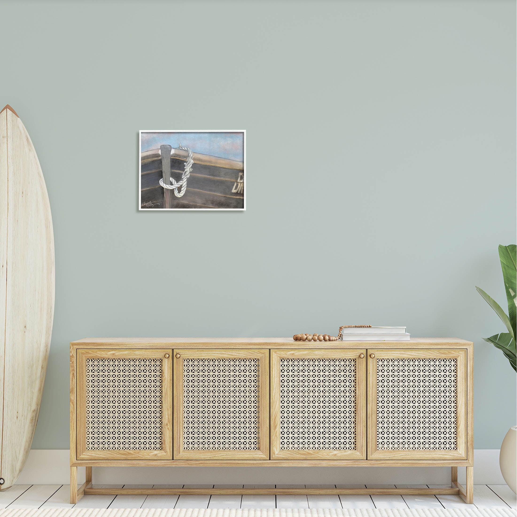 Stupell Industries Peaceful Nautical Boat Painting White Framed Art Print Wall Art, Design by Elizabeth Medley