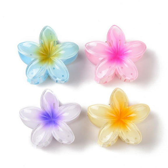 Plastic Claw Hair Clips with Iron Findings for Woman Girls Flower Mixed Color 74x79x45mm