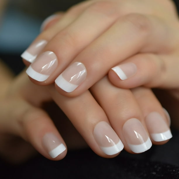 Puntas de uñas francesas blancas desnudas naturales cortas de verano, uñas postizas de Gel, prensa en Ultra fácil de usar para el hogar y la Oficina Deng Xun unisex