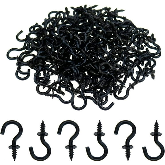 Mini Ceiling Screw Hooks, 200 Pieces 1/2 Inch Cup Hooks Screw-in Hooks for Hanging Plants Mug Arts Decorations, Black