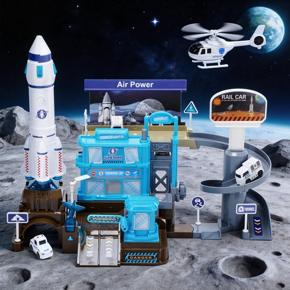 WeFone Space Shuttle Toy Set with 3 Cars, Helicopter ＆ Rocket, Build and Explore, Best Gifts for Kids 4-10