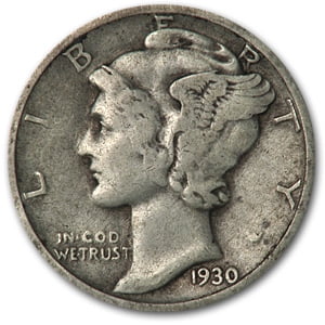 D Silver Mercury Dime - 1930-S Mercury Dime Good/VG