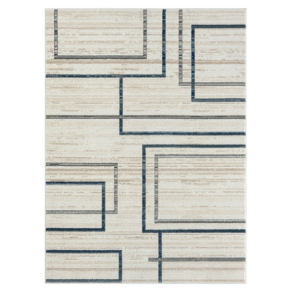 Ox Bay Bellamy 5' x 7' Blue/Gray Geometric Durable Performance Indoor Area Rug