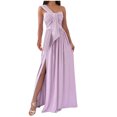 thumbnail image 2 of Wycnly Dresses for Women Party Prom Sexy Empire Waist Pleated Swing Slit off Shouder Dresses Sleeveless V-Neck Solid Summer Maxi Formal Dress Purple s, 2 of 6