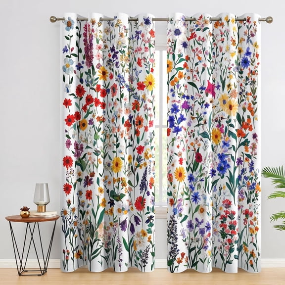 Floral Curtains For Living Room , Colorful Rustic Flower Pattern Design Blackout Curtains, Floral Bedroom Decor Window Drapes With Grommet-42"W x 84"L (Pack of 2)